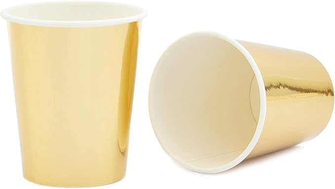 50 Pack 9oz Gold Party Disposable Cups for Hot Drinks, Party Supplies, Weddings, Bridal Showers