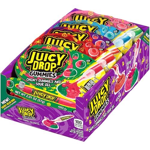 Juicy Drop Sour Halloween Candy Gummies, 16Ct Sweet Chewy Candy w/Sour Gel in Assorted Fruity Flavors, Full Size, Sour Candy Variety Pack For Party Favors, Trick or Treat, Halloween Bowls, Kids Gifts