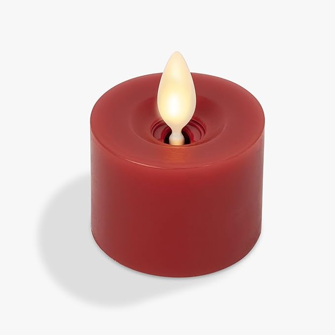 Luminara 2-Pack Moving Flame LED Flameless Tealight (2" x 2") Battery Operated Plastic LED Flameless Tea Light (Holiday Red)