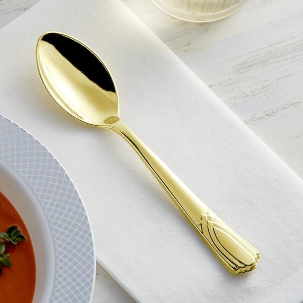 Skyline Elegant Gold Heavy Weight Plastic Spoon, 6.5 Inch, Disposable Flatware for Banquets and Catered Events, 400 Count