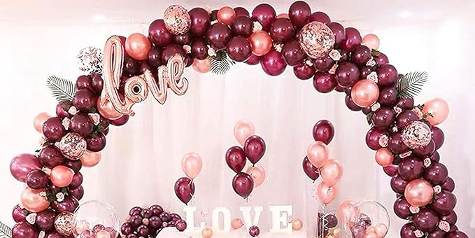 Balloons Burgundy Rose Gold, 60 Packs 12 Inches Wine Red Champagne Latex Balloon Rose Gold Confetti Balloons for Women Girls Birthday Wedding Bridal Shower Party Anniversary Decoration