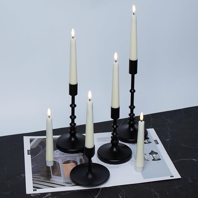 Eywamage Short Ivory Flameless Taper Candles with Remote, Flickering Battery LED Wax Candlesticks Set of 6