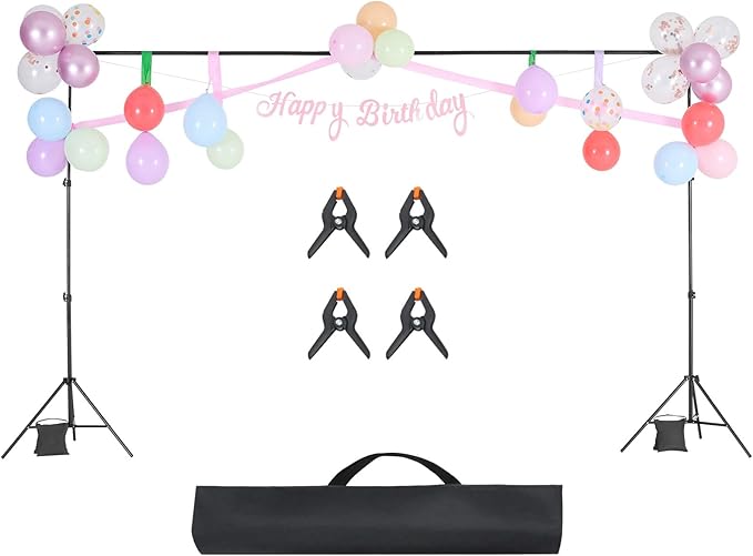 VEVOR Backdrop Stand, 6.5 x 10 ft Adjustable Photo Backdrop Stand Kit, Portable Background Backdrop Stand with 5 Crossbars, Heavy Duty Projector Screen Stand, for Wedding, Photo Video Studio & Party