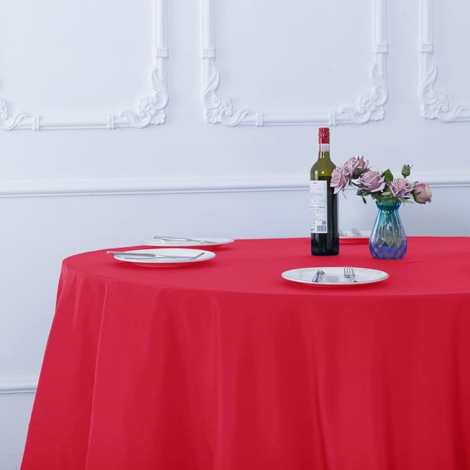 Ascoza 2pack 120 Inch Red Round Tablecloth in Washable Polyester Fabric for Wedding/Banquet/Restaurant/Parties…