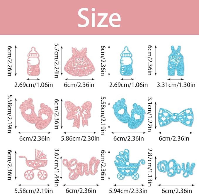 36PCS Gender Reveal Cupcake Toppers – Pink and Blue Color Scheme Baby Shower Decorations with Glitter Paper Bottles, Bows, Bodysuits, Pants, Dresses & Feet for Boy or Girl Party