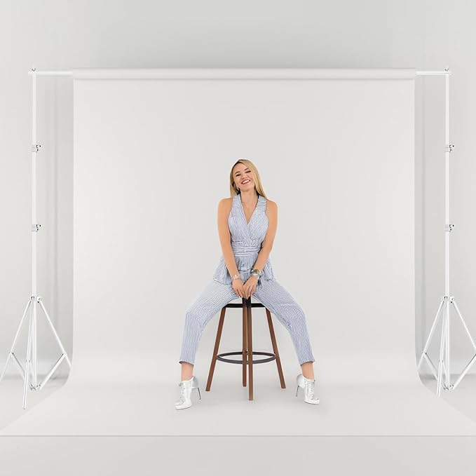 iMounTEK Backdrop Stand Photo Video Studio, 10Ft Wide Adjustable Backdrop Stand, Background Support System Kit with Clamps Carry Bag for Photography/Wedding/Party Decoration(White)