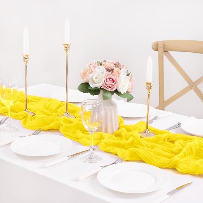MLMC Yellow Table Runner 10ft Rustic Cheesecloth Table Runner Gauze Cheese Cloth Centerpiece Decororations 35x120 Inches for Wedding Baby Shower Outdoor Picninc Decor
