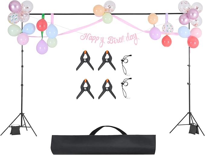 VEVOR Backdrop Stand, 10 x 10 ft Adjustable Photo Backdrop Stand Kit, Portable Background with 4 Crossbars, Heavy Duty Projector Screen , for Wedding, Photo Video Studio & Party