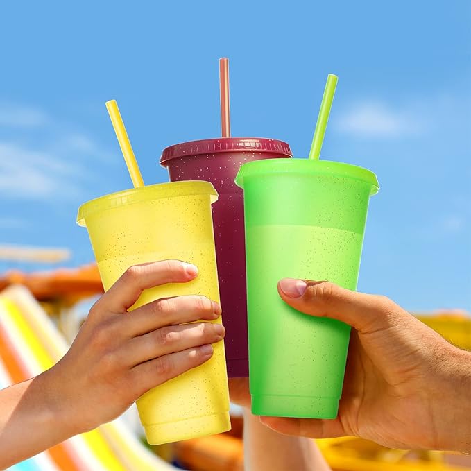 Honeydak 15 Pack Tumbler with Straw and Lid Bulk Cups for Gifts Glitter Plastic Coffee Cups 24-27 oz Reusable Water Bottle Iced Coffee Travel Mug Party Favors for Birthdays Travel (Cute Colors)