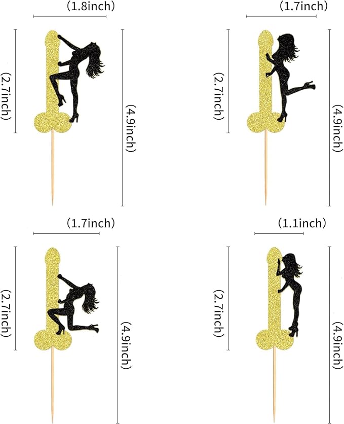 ZitTRo 28 Pcs Pole Dancing Girl Cupcake Toppers, Black-gold Glitter Pole Bachelorette Cupcake Picks, Pole Dancers Cupcake Decorations for Night Out Hen Movie Party,Valentine's Day