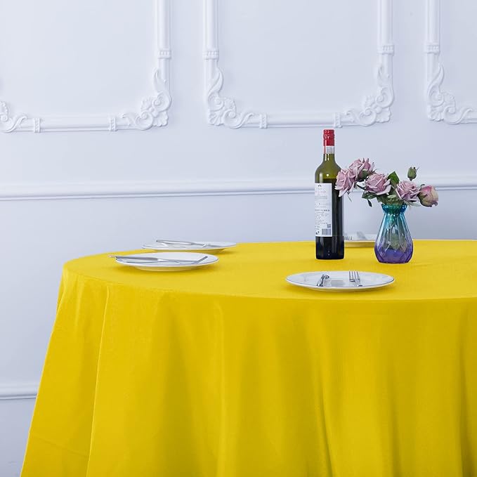 Ascoza 2pack 120 Inch Yellow Round Tablecloth in Washable Polyester Fabric for Wedding/Banquet/Restaurant/Parties…