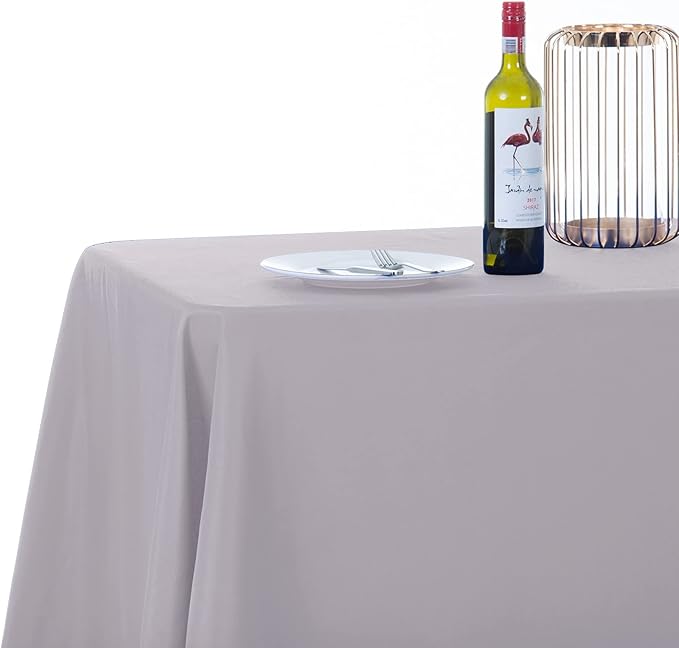 Ascoza 2pack 90x132 Inch Silver Rectangular Tablecloth 6 Feet Table Cloth in Polyester Fabric for Wedding/Banquet/Restaurant/Parties