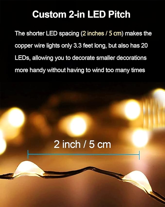 20 Pack Fairy Lights Battery Operated, 3.3ft 20 LED Mini String Lights Twinkle Lights Copper Wire Firefly Starry Lights for Mason Jars Wedding Party Christmas Centerpiece Table Decorations, Warm White