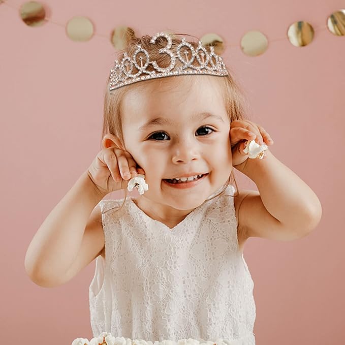 3rd Birthday Decorations for Girls, Including 3 year old Birthday Cake Topper, Queen Sash with Pearl Pin, Sweet Rhinestone Tiara Crown, Number Candles and Balloons Set, Rose Gold