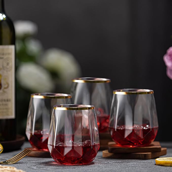 40 Pack Plastic Wine Glasses, 12Oz Origami Disposable Wine Glasses Unbreakable Clear Plastic Cocktail Glasses Recyclable Shatterproof Reusable Wine Cups (12oz-40pack)