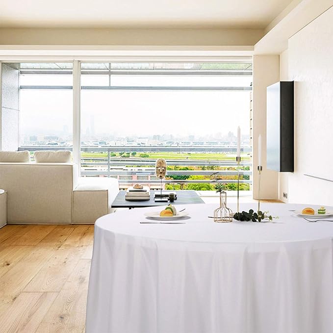 Ascoza 2pack 70 Inch White Round Tablecloth in Polyester Fabric for Wedding/Banquet/Restaurant/Parties