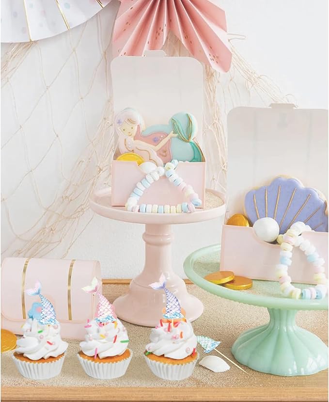 24 Pieces Mermaid Tail Cupcake Toppers Under the Sea Cake Decorations Picks for Mermaid theme Birthday Party Decoration Baby Shower Supplies (Mermaid Tail)
