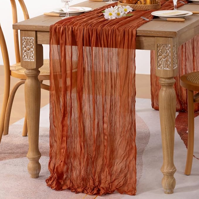 MLMC 12 Pack Terracotta Cheesecloth Table Runner 10ft Rustic Burnt Orange Table Runner for Outdoor Picnic Gatherings Party Events Thanksgiving Decor