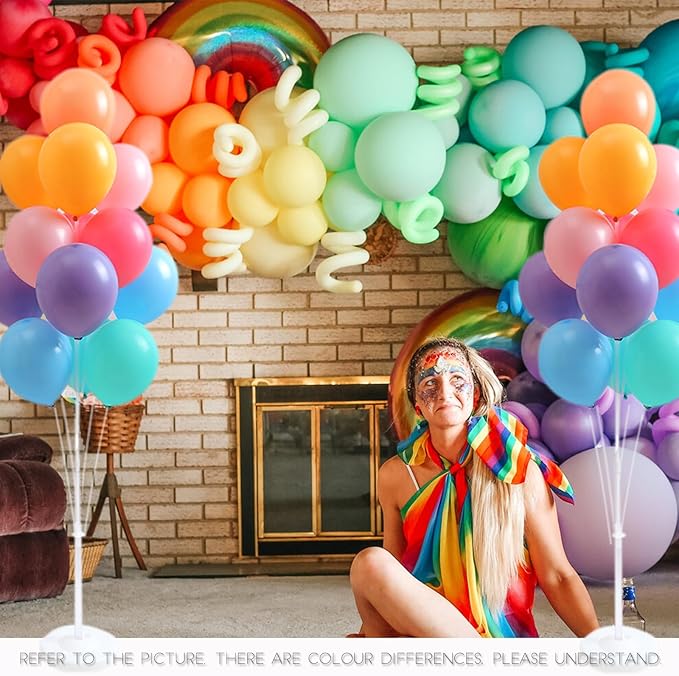 Balloon Column Stand Kit,2 Sets of Assorted Rainbow Balloon Tower Pillar with 10inch Bright Color baloon Reusable Design for Grirls Party,Birthday, Wedding,Baby Shower,Graduation Decoration