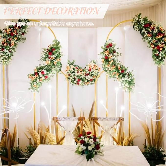 Metal Arch Stand and Cover Set,1 Light Pink Spandex Fitted Backdrop with 1 Gold Wedding Arched Stand Frame for Parties Birthday Baby Shower Bridal Banquet Decoration (7.2FT)