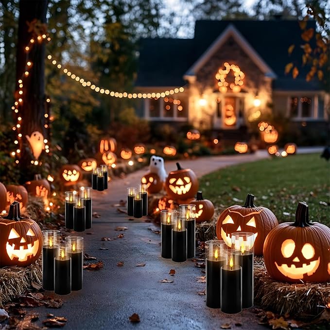 24Pack Black Flickering Flameless LED Candles with Remote & Timer, Small Pillar Acrylic LED Candles Perfect for Indoor/Outdoor Decor,Wedding,BBQ and Gift - Easily Create a Magical Atmosphere.
