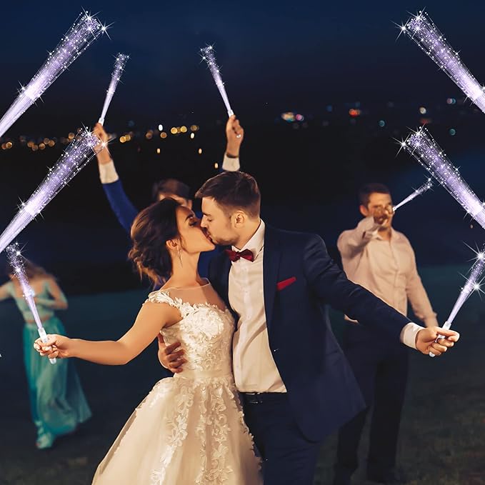 200 Pieces Fiber Optic Wand Bulk 13.8 Inch White Glow Stick Wedding Fiber Optic Stick with 3 Light Modes LED Light up Wand Flashing for Bridal Shower Glow in The Dark Party Favors