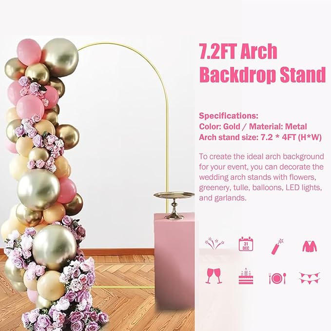 Wedding Arch Backdrop Stand for Parties,Metal Arch Backdrop Stand with Storage Bag for Wedding Ceremony Birthday Party Bridal Baby Shower Photo Booth Garden Floral Balloon Arches Decoration(7.2FT)