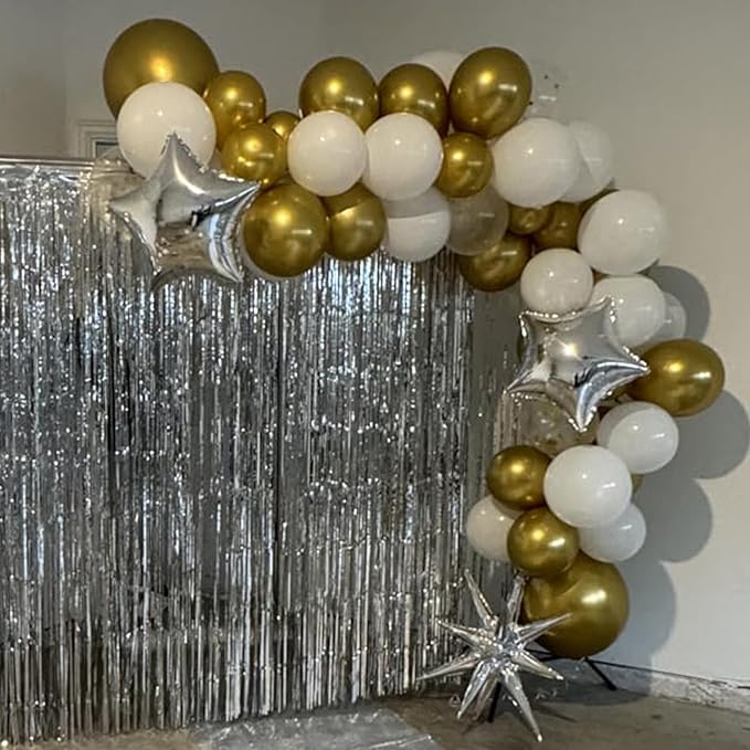 Balloons White and Gold, 60 Packs 12 Inch Metallic Gold Balloons Pearl White Latex Balloon Gold Confetti Balloon for Birthday Parties, Weddings, Anniversaries, Baby Shower Party Decorations
