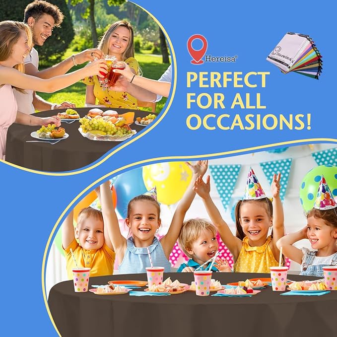 8-Pack Brown Disposable Plastic Tablecloths Round 84 Inch Diameter - Heavy Duty Waterproof Party Table Covers for Weddings, Banquets & Events