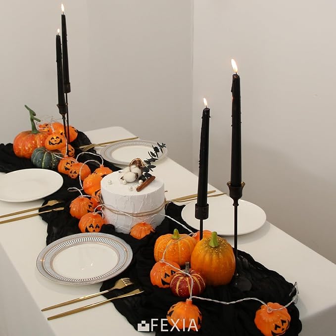 FEXIA Black Cheesecloth Table Runner Cheese Cloth Runner 35x120 Inches Gauze Gothic Decor for Rustic Farmhouse Baby Shower Halloween Home Decor