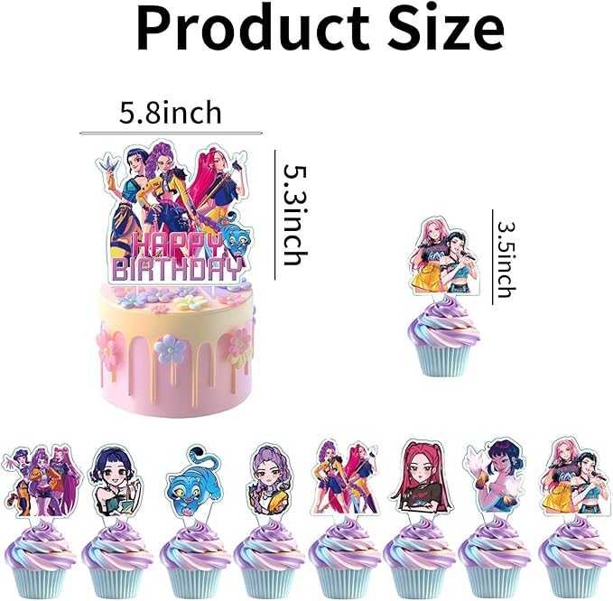 Cartoon Happy Birthday Cake Toppers Set with 24pcs Cupcake Toppers, 1pcs Happy Birthday Cake Topper, Movies Themed Birthday Party Supplies, Perfect for Party Decorations