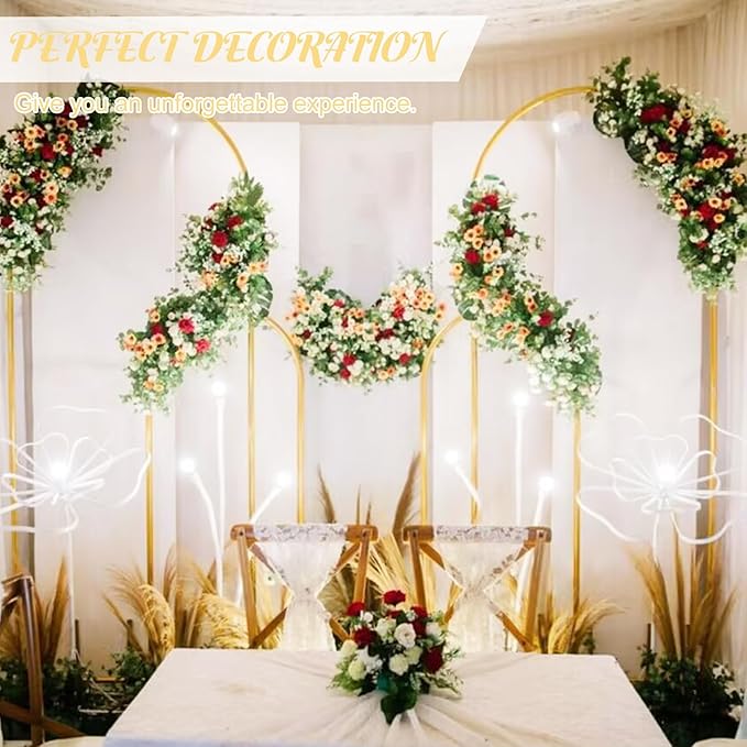 Metal Arch Stand and Cover Set,1 Beige Spandex Fitted Backdrop with 1 Gold Wedding Arched Stand Frame for Parties Birthday Baby Shower Bridal Banquet Decoration (6FT)