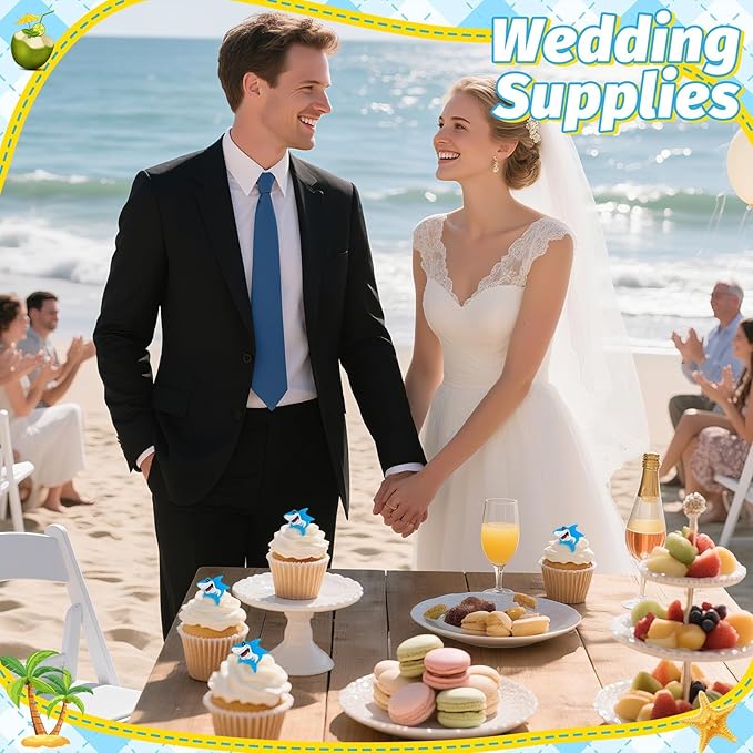 24 PCS Shark Cupcake Toppers Shark Fin Cake Toppers for Ocean Animals Theme Party Supplies Family Baby Shower Birthday Summer Holiday Beach Decorations