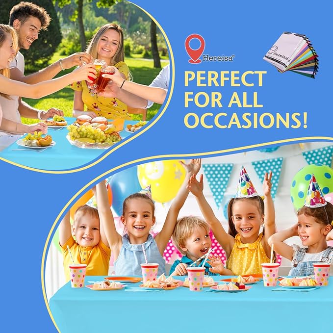 8-Count Light Blue Disposable Plastic Tablecloths Rectangle 54x108 Inch - Extra Long Waterproof Banquet Table Covers for Parties & Catering