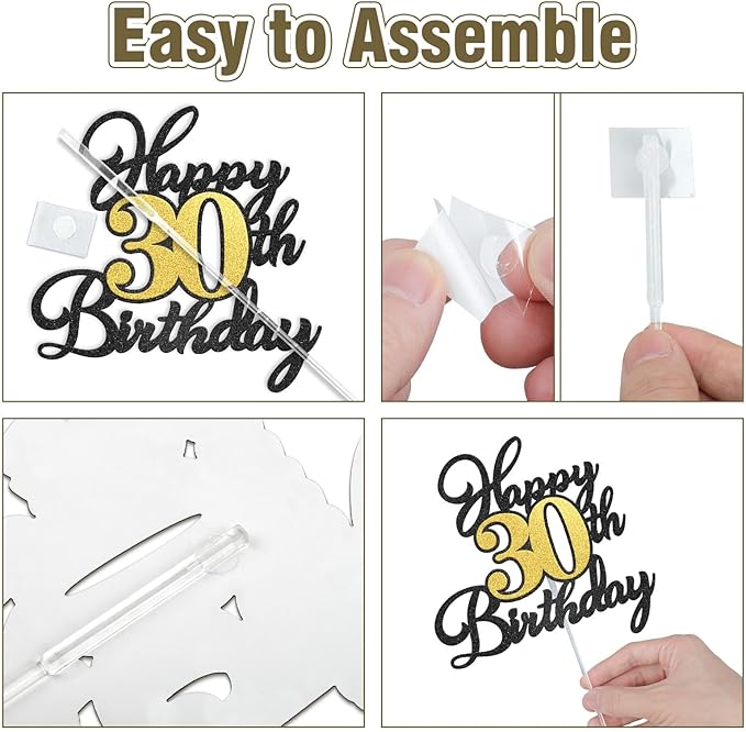 Happy 60th Birthday Cake Toppers, Black Gold Glitter Cake Decorations Set, 60th Birthday Decor for Men Women, Birthday Anniversary Party Decorations Supplies