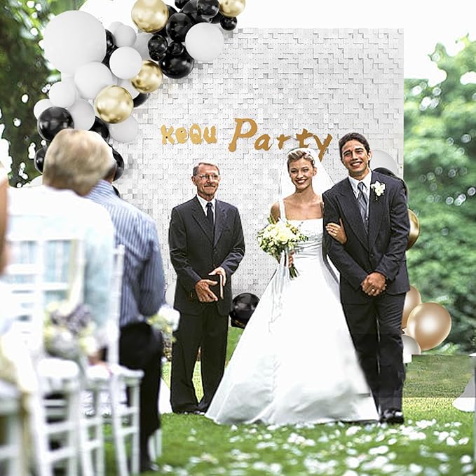 Shimmer Wall Sequin Backdrop, 48pcs Square Shimmer Wall Sequin Backdrop, DIY Party Shiny Decor for Wedding, Birthday, Anniversary, Graduation, Holiday&Home Background Supplies (White)