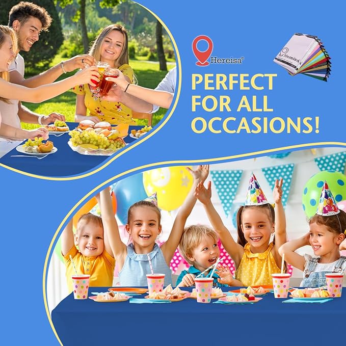 8-Count Royal Blue Disposable Plastic Tablecloths Rectangle 54x108 Inch - Extra Long Waterproof Banquet Table Covers for Parties & Catering