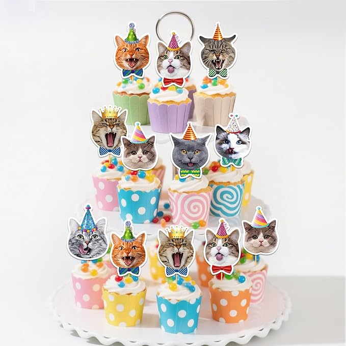 Cupcake Toppers, 24 Pcs Cake Decorations (Pet Cat)
