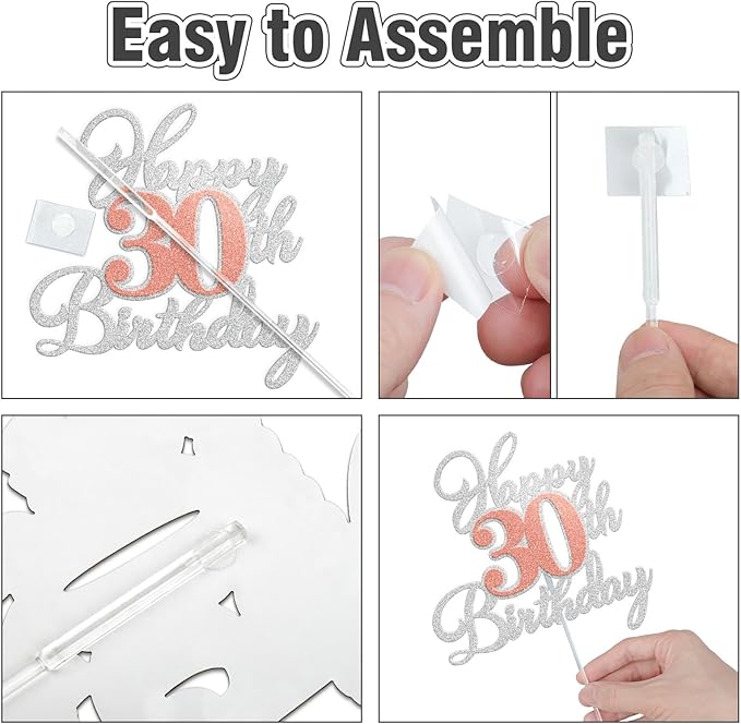 Happy 80th Birthday Cake Toppers, Rose Gold Silver Glitter Cake Decorations Set, 80th Birthday Decor, Birthday Anniversary Party Decorations Supplies