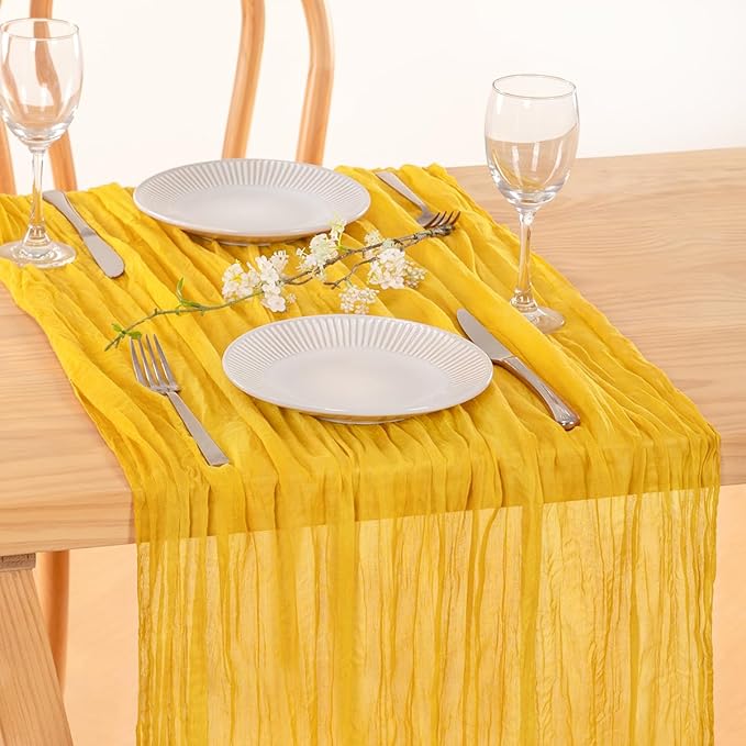 MLMC Gold Table Runner Rustic Gauze Cheesecloth Table Runner 13.3ft Winter Decor Cheese Cloth Table Decoration 35x160 Inches for Party Family Gatherings Home Decor