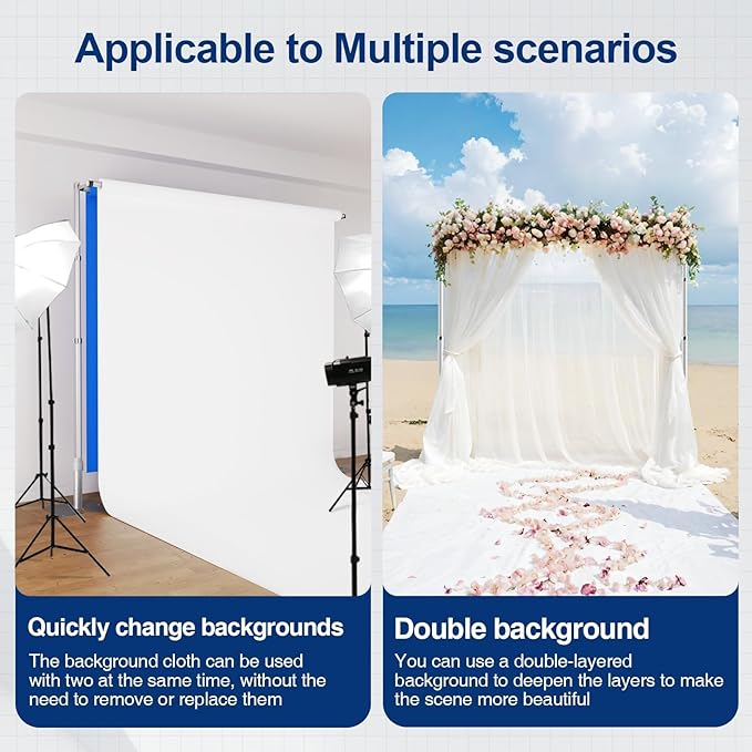 EMART Backdrop Stand Heavy Duty 10x10Ft, Double Crossbar Pipe and Drape Photo Background Support Kit, Adjustable Metal Frame with Flat Base for Wedding Birthday Party Decoration