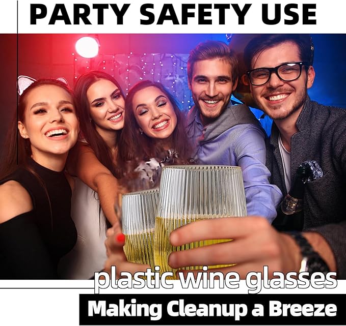 36 Pack Plastic Ribbed Wine Glasses, 15Oz Origami Disposable Wine Glasses Unbreakable Clear Plastic Cocktail Glasses Recyclable Shatterproof Reusable Wine Cups