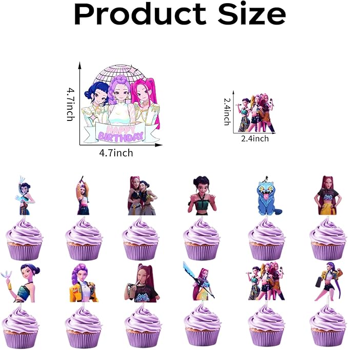 Cute Cartoon Happy Birthday Cake Toppers Set with 24Pcs Cupcake Toppers, 1Pcs Happy Birthday Cake Topper, Movies Themed Birthday Party Supplies, Perfect for Party Decorations