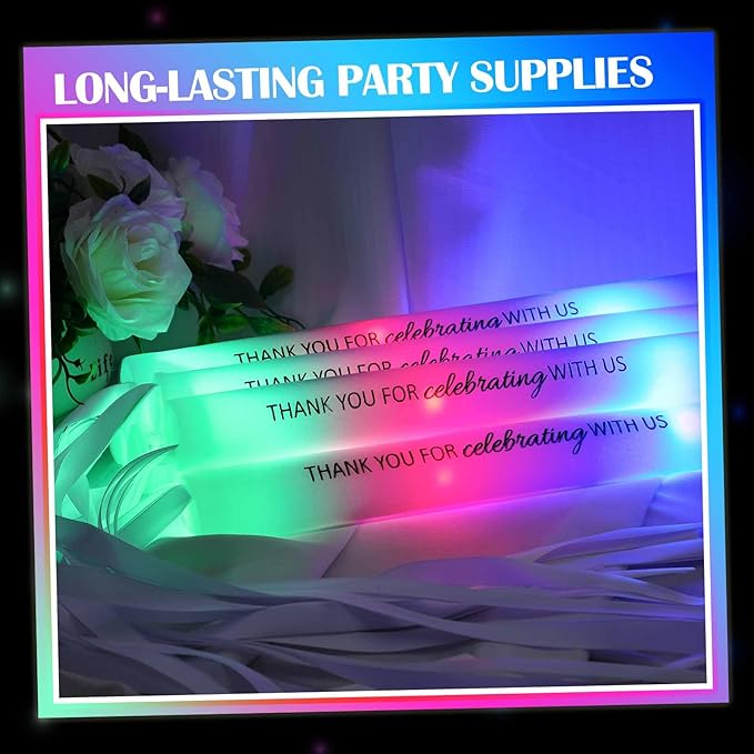 100 Pack Colorful LED Party Foam Light Sticks Batons with Triple Ribbon Christmas Holiday Celebrating Wands 3 Color Lighting Modes for Guests Send Off, Wedding, Festivals, Birthday Party
