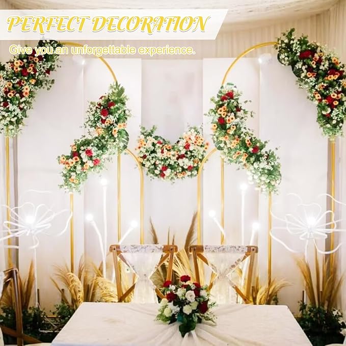 Metal Arch Stand and Cover Set,1 Ivory Spandex Fitted Backdrop with 1 Gold Wedding Arched Stand Frame for Parties Birthday Baby Shower Bridal Banquet Decoration (6.6FT)