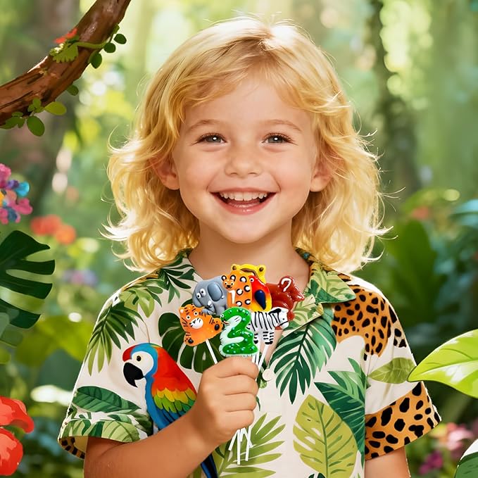 Safari Animal Shape Suckers 24ct, 8 Whildlife Shapes & 8 Flavors, Individually Wrapped for Zoo Party, jungle theme treats fo Earth Day, Wildlife Theme Treats, Birthday Safari Goodie Bags