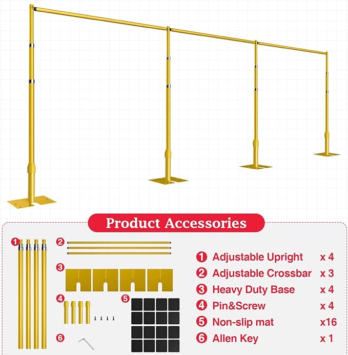 EMART Backdrop Stand Heavy Duty 12ftx30ft, Adjustable Pipe and Drape Photo Background Support Kit, Metal Frame with Flat Base for Wedding Birthday Party Banquet Decorations-Gold