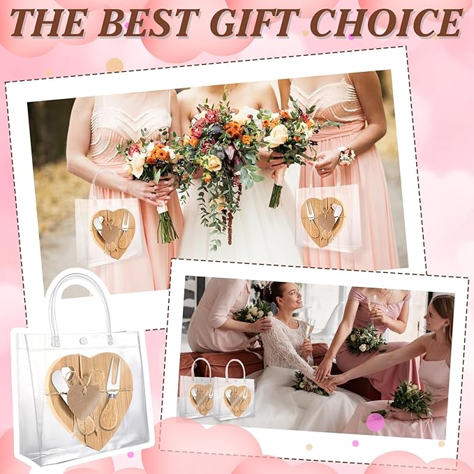 6 Set Heart Shaped Charcuterie Board Wood Mini Charcuterie Board With Cheese Knives Fork Set Bridal Shower Favors for Guest Bridal Baby Shower Prize Wedding Birthday Valentines Day (Wood color 01)