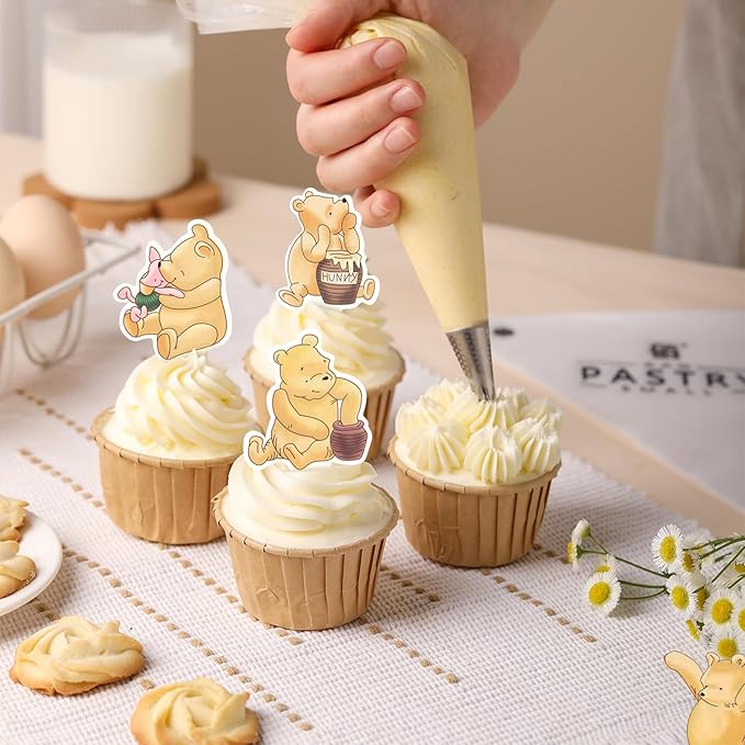 48 Pcs Winnie Cupcake Toppers Classic Baby Shower Decorations Cute Cake Decorations Oh Baby Newborn Party Favors Boys and Girls First Birthday Supplies