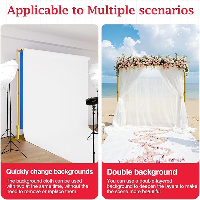EMART Backdrop Stand Heavy Duty 8.9x10Ft, Double Crossbar Pipe and Drape Photo Background Support Kit, Adjustable Metal Frame with Flat Base for Wedding Birthday Party Decorations-Gold